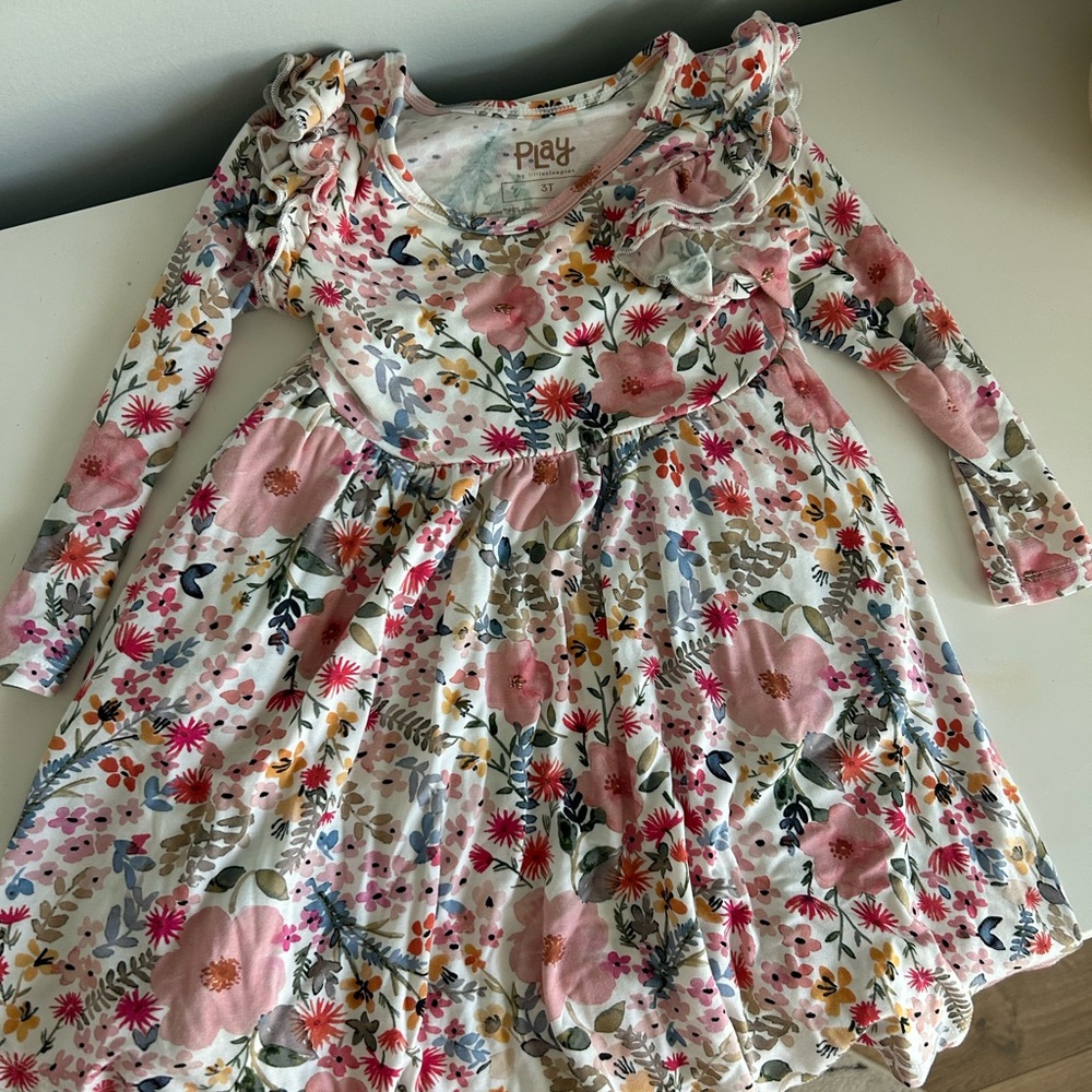 Little Sleepies Floral Long-Sleeve Pink Multicolor Dress
